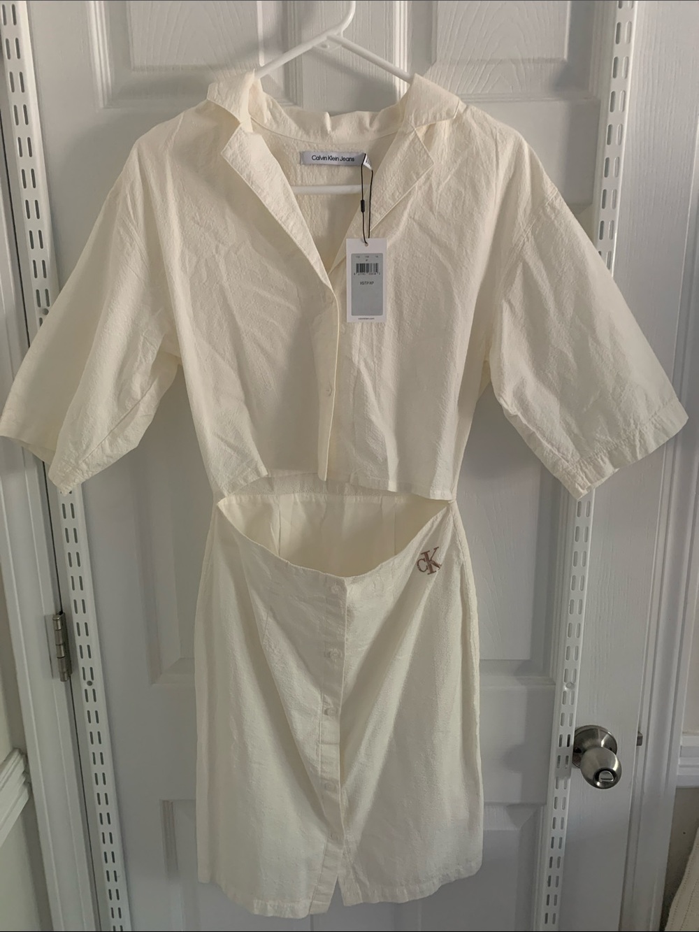 Calvin Klein Cream Midi Shirt Dress with CK Logo